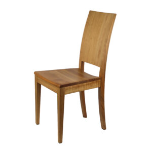 Massivholzstuhl, ergonomisch geformte Lehne, Holzsitz, Kirsche, klar lackiert